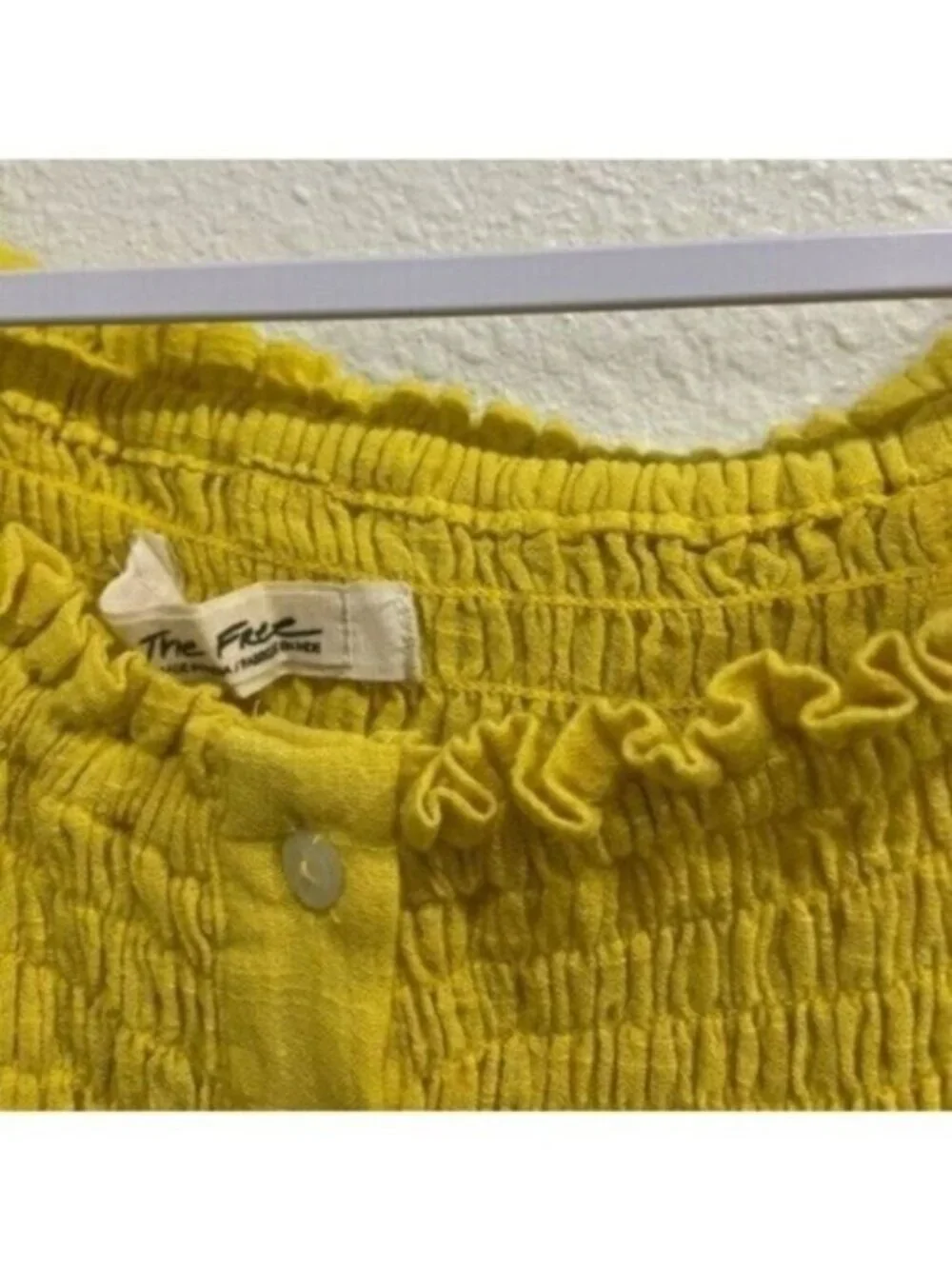 Free People Gauzy Yellow Feminine Top Puff Sleeve On Off Shoulder Cottagecore